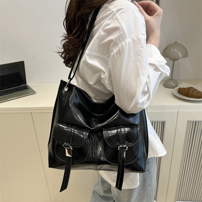 2025 Fashionable Large Capacity Tote Bag with Multiple Pockets, Soft PU Material, Urban Minimalist Style for Daily Commute and Casual Use