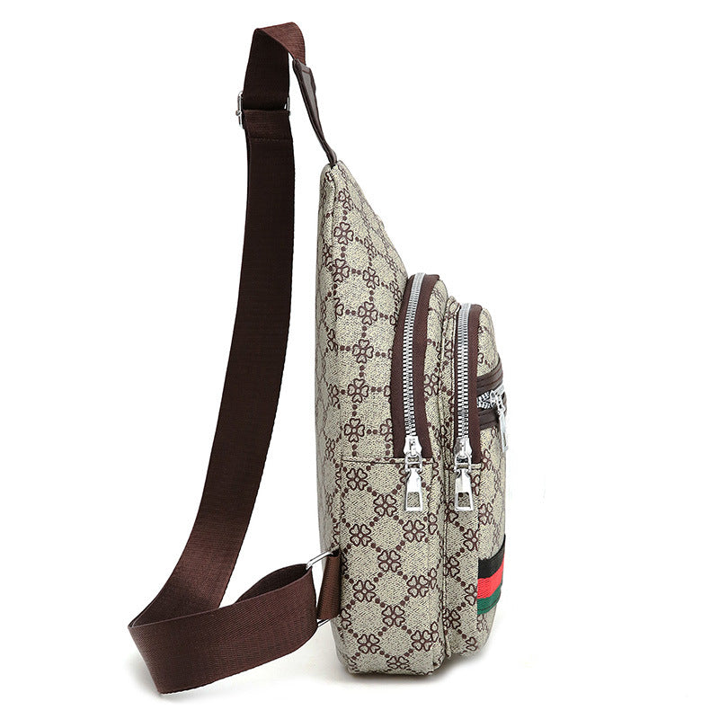 New Contrast Color Pu Soft Leather Casual Chest Bag Korean Style Men and Women Crossbody Fashion Travel Fashion Small Backpack Women