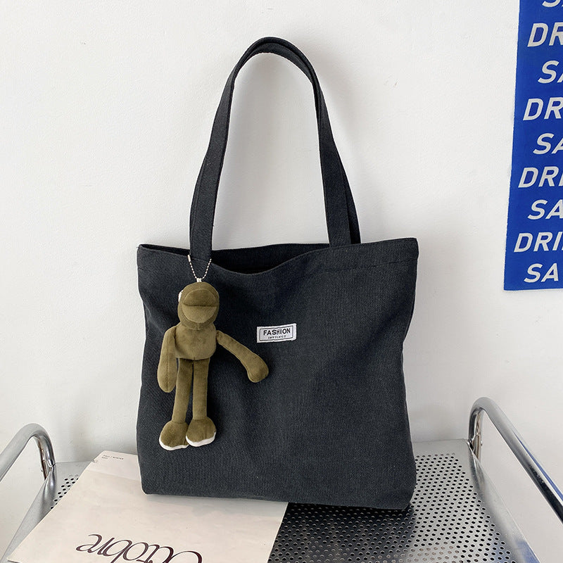 Stylish Oversized Tote Bag for Women, Thick Washed Canvas with Fashion Logo Patch, Perfect for Daily Commute and Shopping