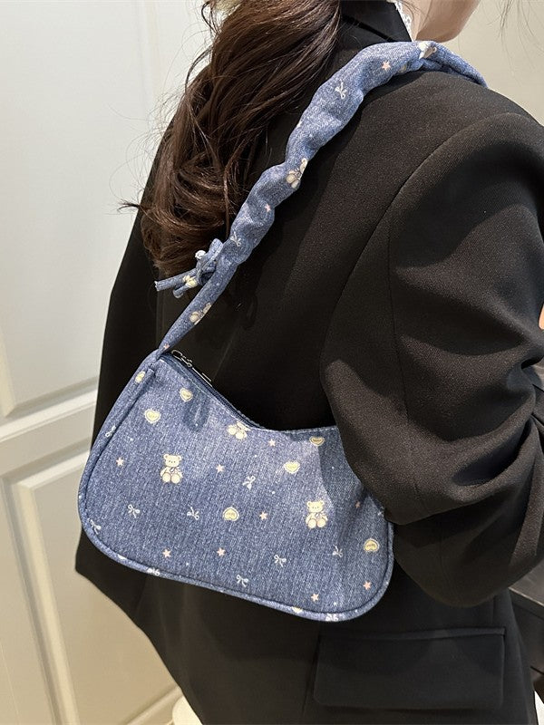2025 New Denim Crossbody Bag for Women, Trendy Street Style with Bow Strap and Zipper Closure, Perfect for Daily Outfits
