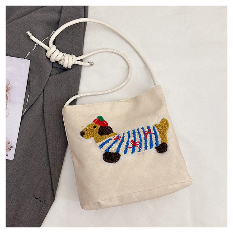 Women's Cross-Body Bag Cute Dachshund Embroidered Canvas Shoulder Bag Bends and Hitches Shoulder Strap Everyday Joker Fashion Commuter Bag