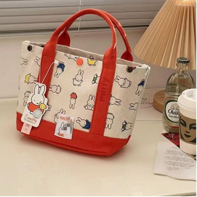 Miffy Cartoon Canvas Tote Bag for Women, Casual Everyday Handbag with Zipper Closure and Phone Pocket