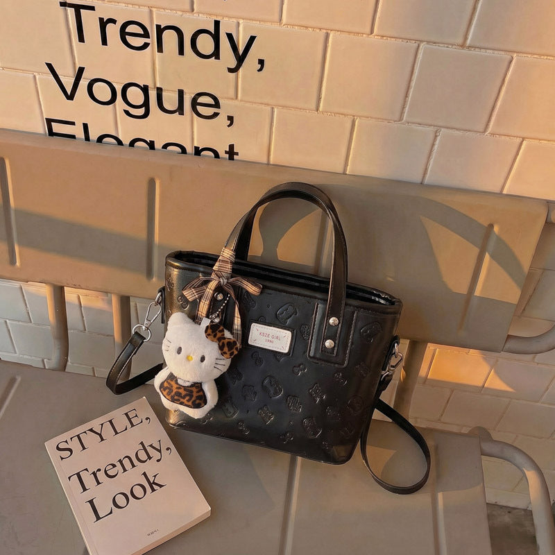 Fashion Bucket Bag Embossed Design with Cute Hang Decorations Everyday Joker Practical Shoulder Messenger Bag