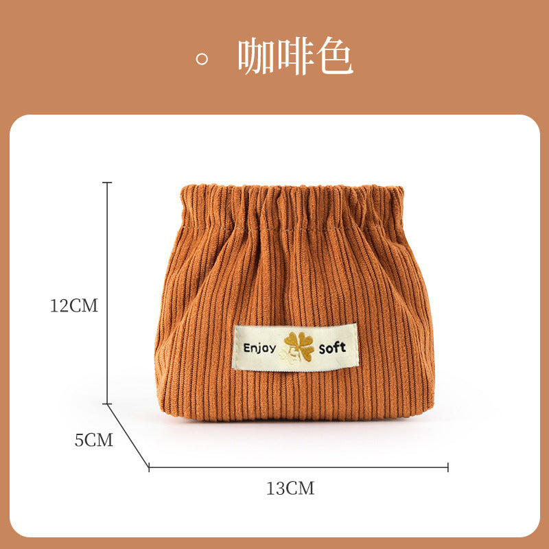 Portable Ribbed Cotton Cosmetic Bag with Elastic Opening for Travel and Daily Use