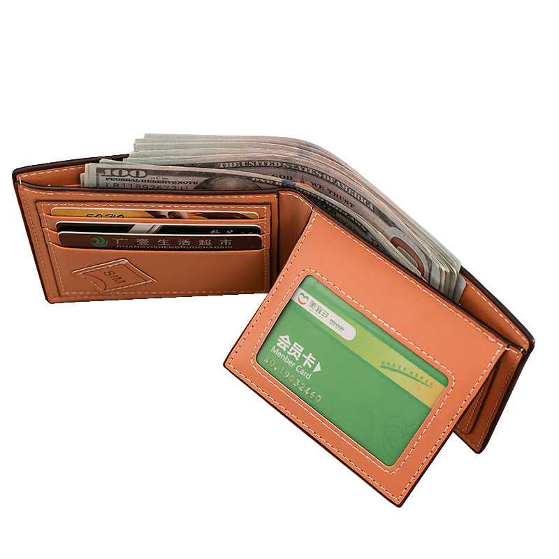 Men's Fashionable PU Wallet with Checkerboard Pattern, Slim Bifold Design, Anti-Theft Card Holder for Daily Use