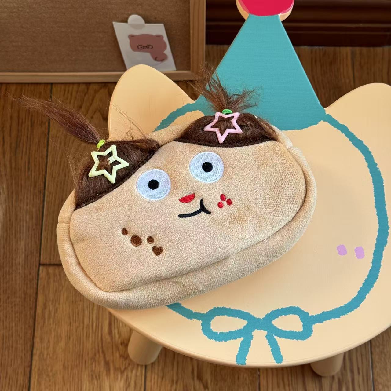 Cute Plush Pencil Case with Funny Design, Large Capacity for Students, Kawaii Style Stationery Bag