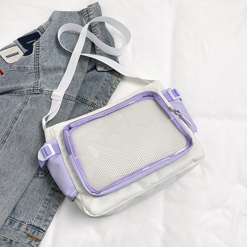 Cartoon Backpack Men's and Women's Transparent Visual Shoulder Bag Simple Large Capacity Student Two-Dimensional Crossbody Tote Bag
