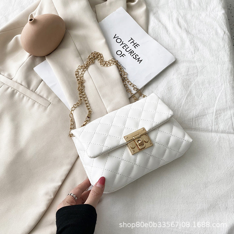 Square Buckle Embroidered Bag Women's New Fashion Rhombus Pu Fashion Crossbody Shoulder Bag
