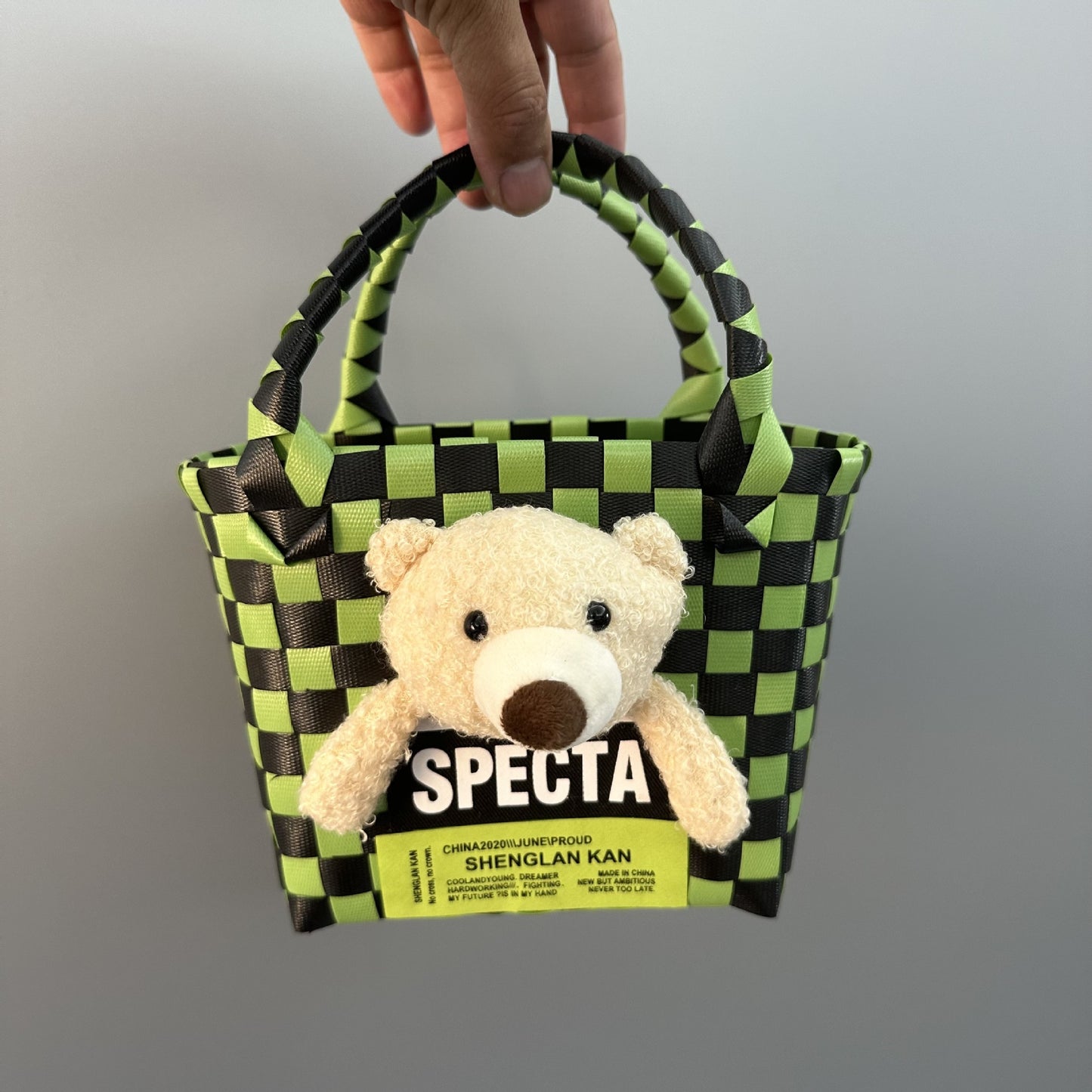 Handwoven Checkerboard Tote Bag for Women, Fashionable Beach & Daily Use, Soft PVC Material with Open Top and Inner Pockets