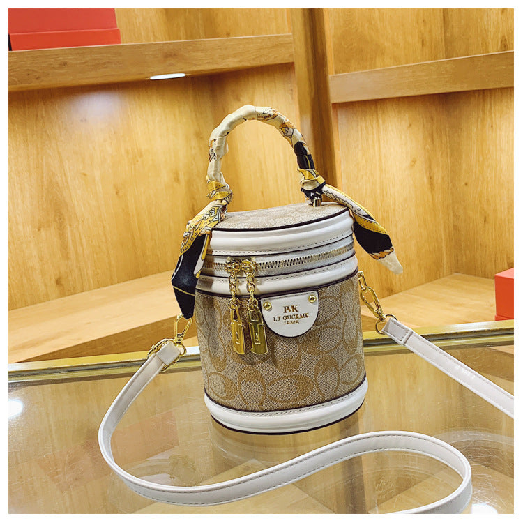 Jing Retro Bucket Bag New Presbyopic Printed Handbag Women's Fashion Shoulder Messenger Bag