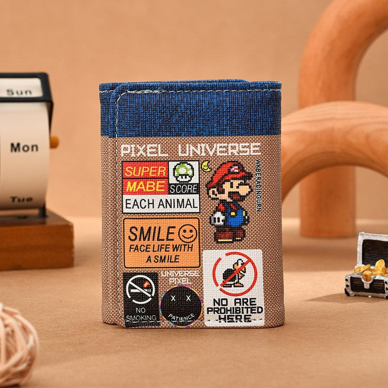 Women's Mario Wallet Cartoon Game Character Tri Fold Card Holder Lightweight Breathable Waterproof Fashion Design