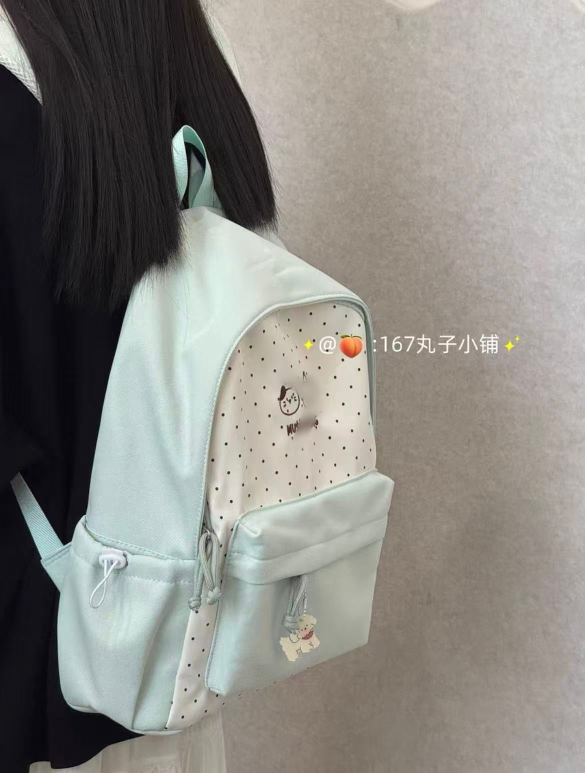 Cute Polka Dot Backpack with Embroidery Design for Girls, Fashionable and Durable School Bag with Front Pocket and Charm