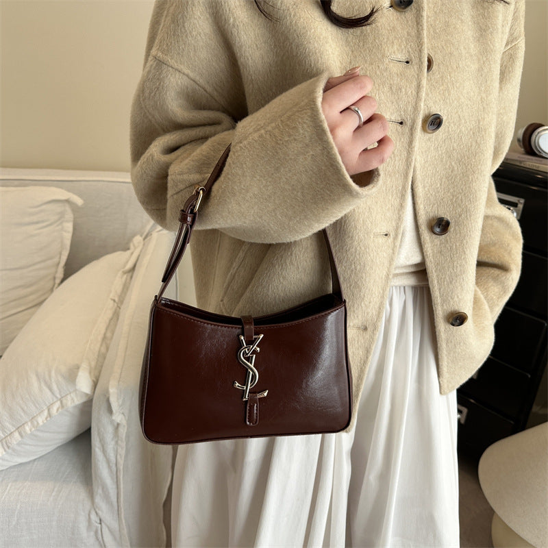 French Entry Lux Portable Small Square Bag Women's New Western Style All-Matching Shoulder Bag Commuter Underarm Bag
