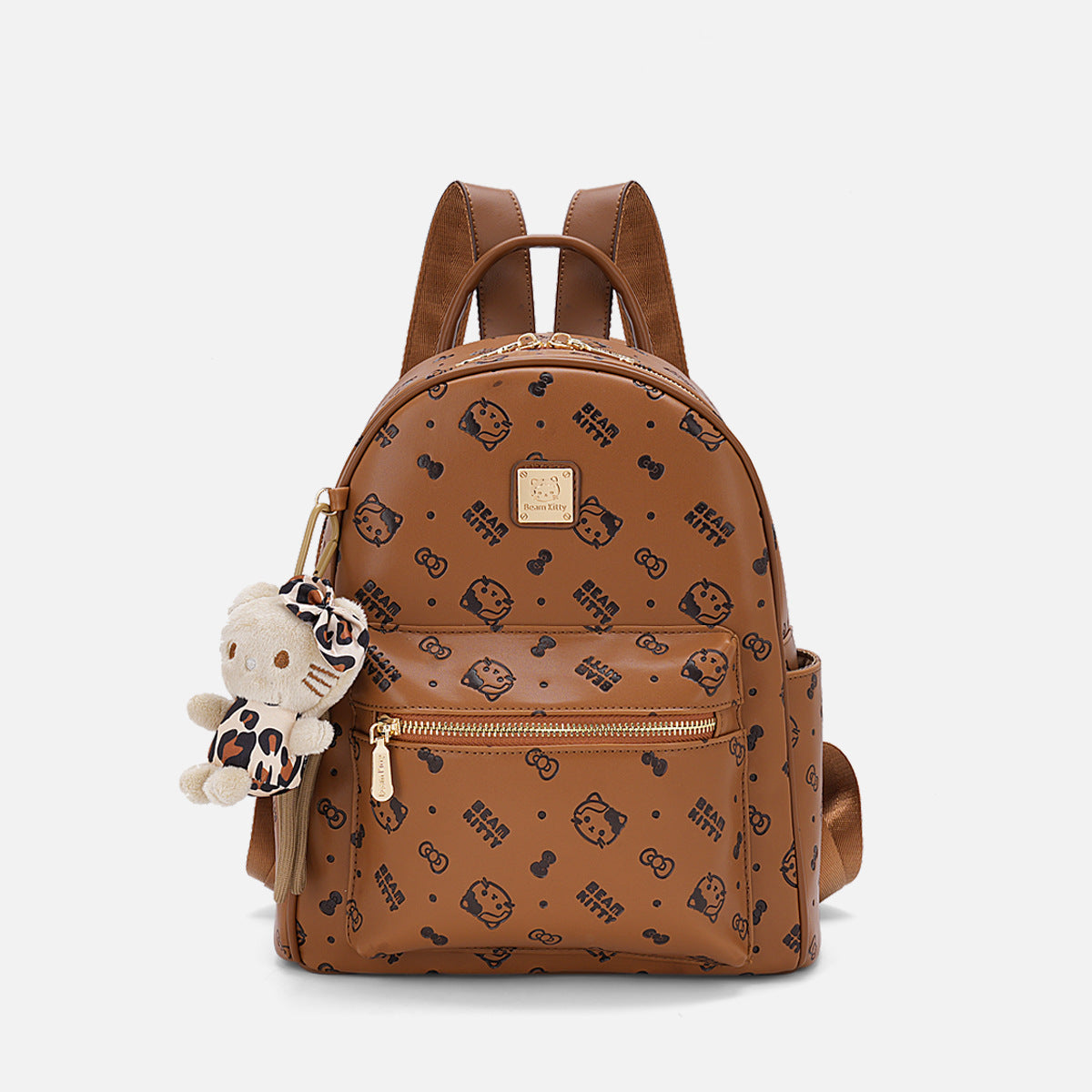 Cute Cartoon Print Backpack with Plush Keychain for Daily Commute and College Students