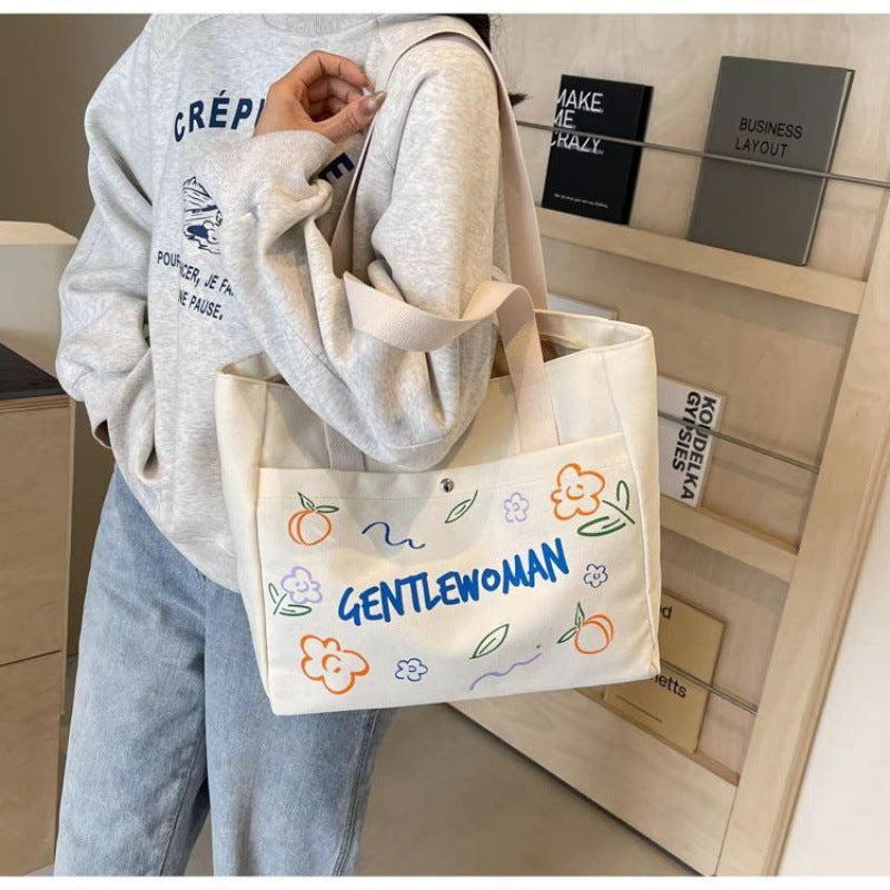 2024 New Large Capacity Tote Bag for Women, Casual Floral Print Canvas Shoulder Bag with Zipper and Inner Pocket, Perfect for Daily Commute and School