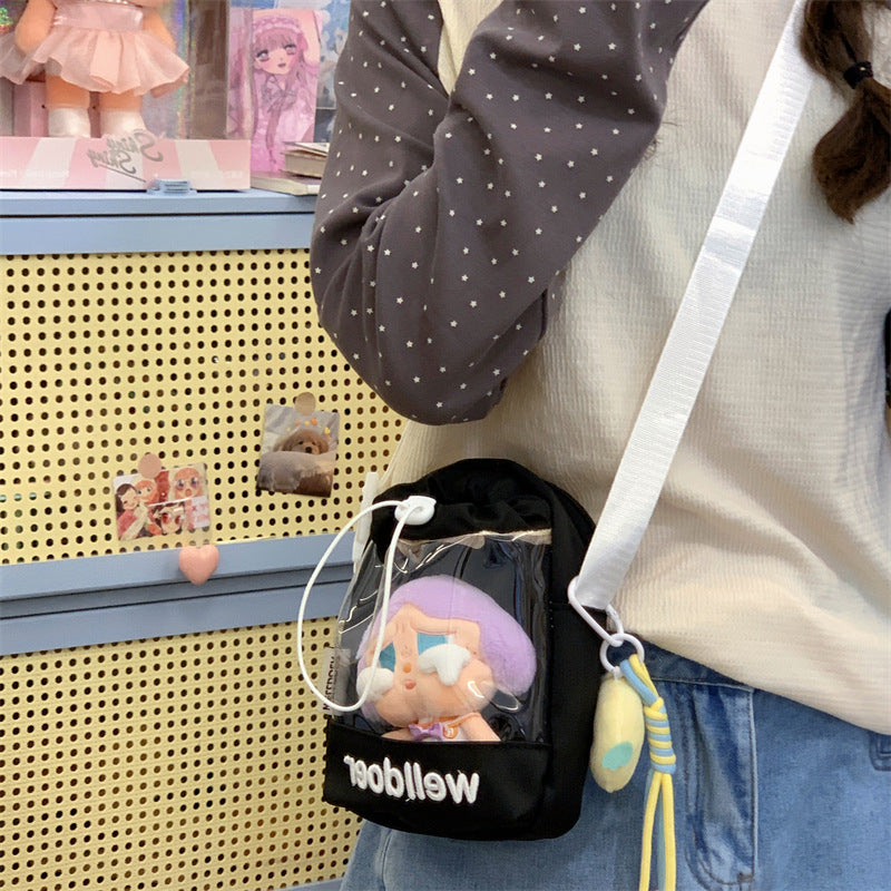 Cute Transparent Pocket Bag with Plush Toy Display - Perfect for Daily Use and School
