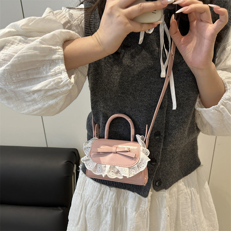 Korean Style Sweet Bow Lace Mini Messenger Bag Women's Fashion Small Square Bag