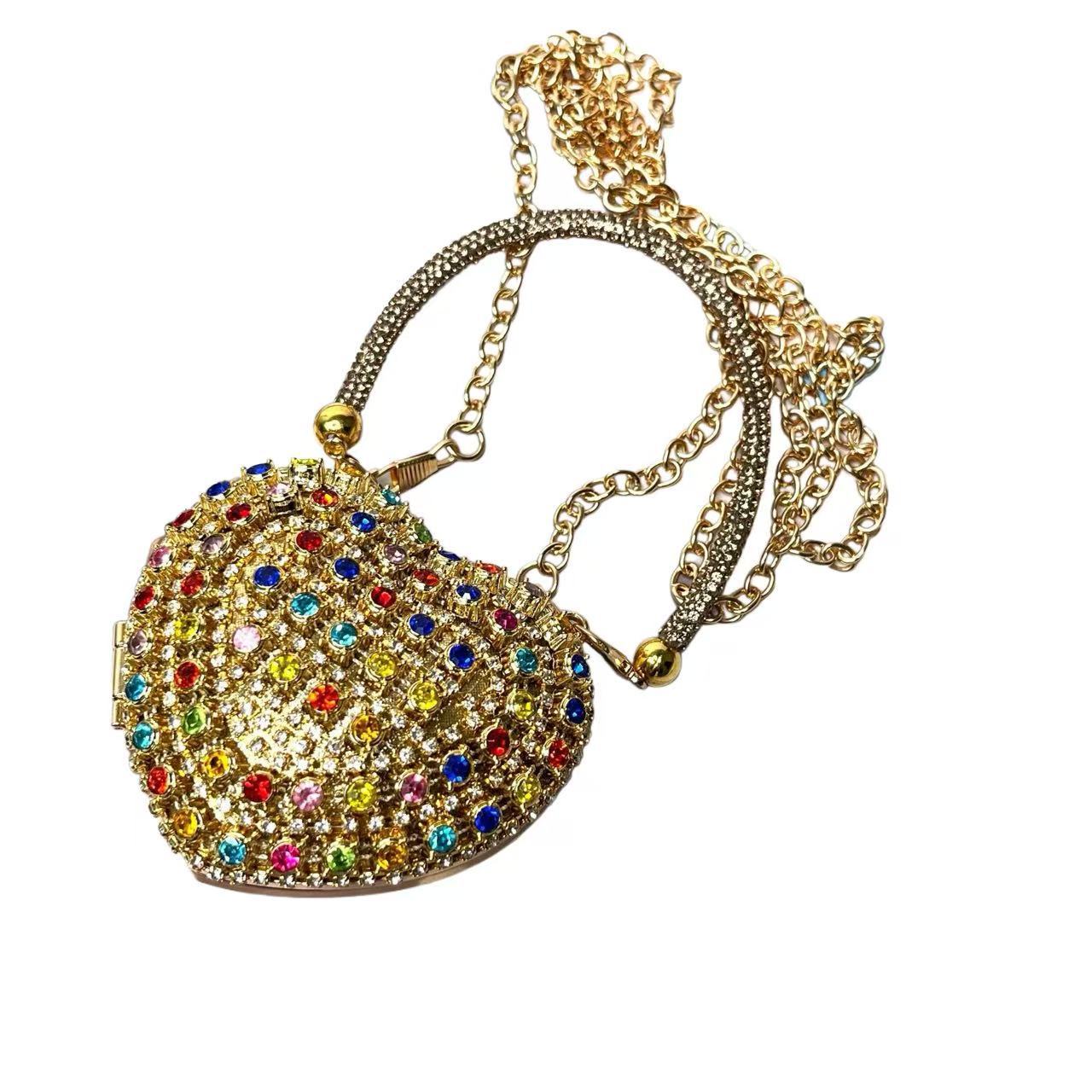 2025 New European Fashion Mini Heart-Shaped Crystal Clutch Bag with Chain Strap for Evening Party and Daily Use