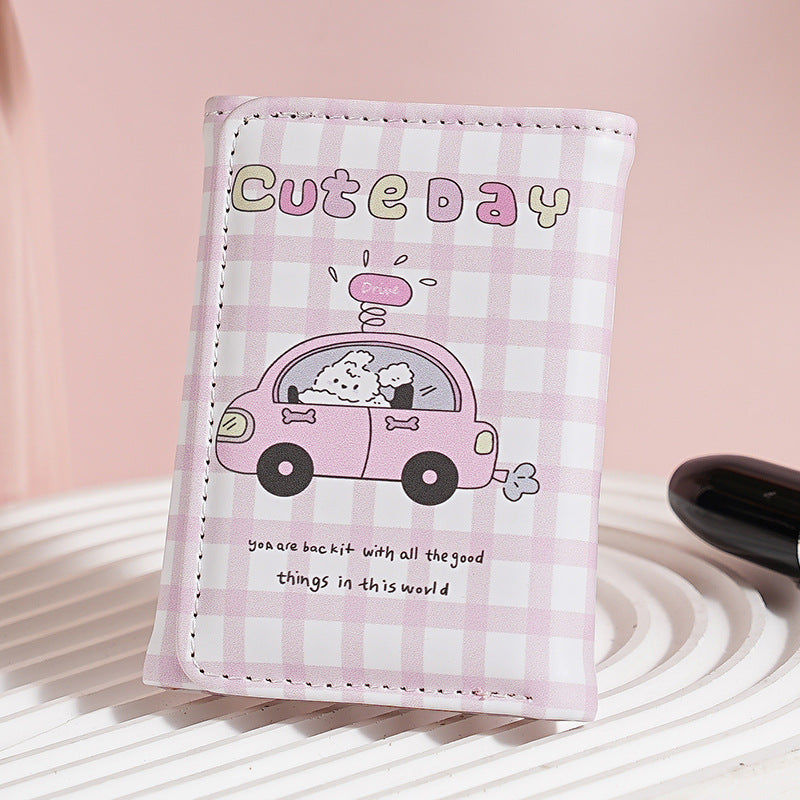 Cute Cartoon Print Trifold Wallet with Card Holder and Coin Pocket, Waterproof PU Material for Daily Use