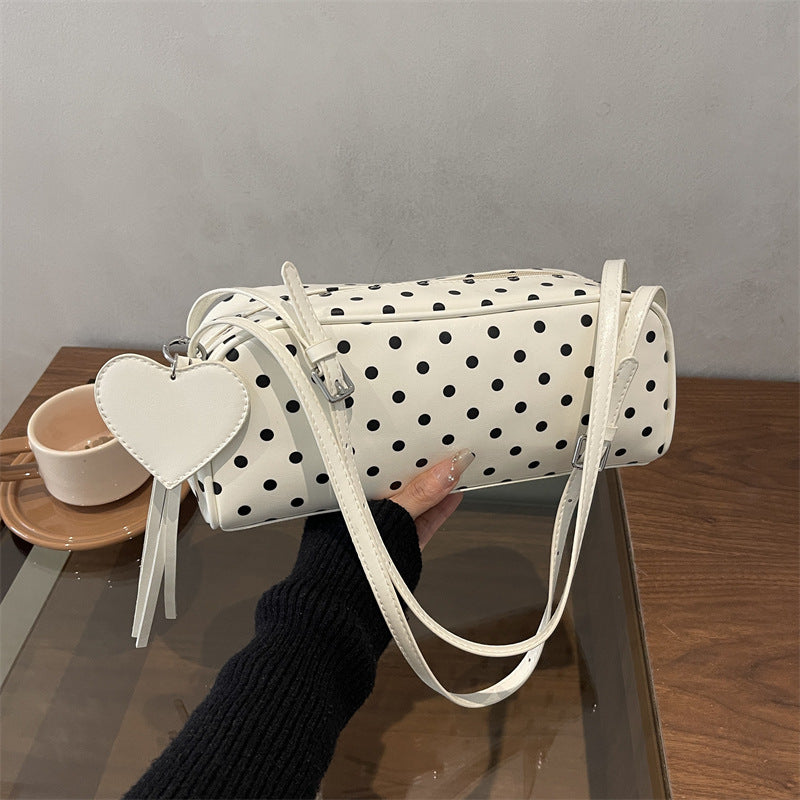 Retro Dots Women's Shoulder Bag New Fashion All-Match Heart Tassel Underarm Bag