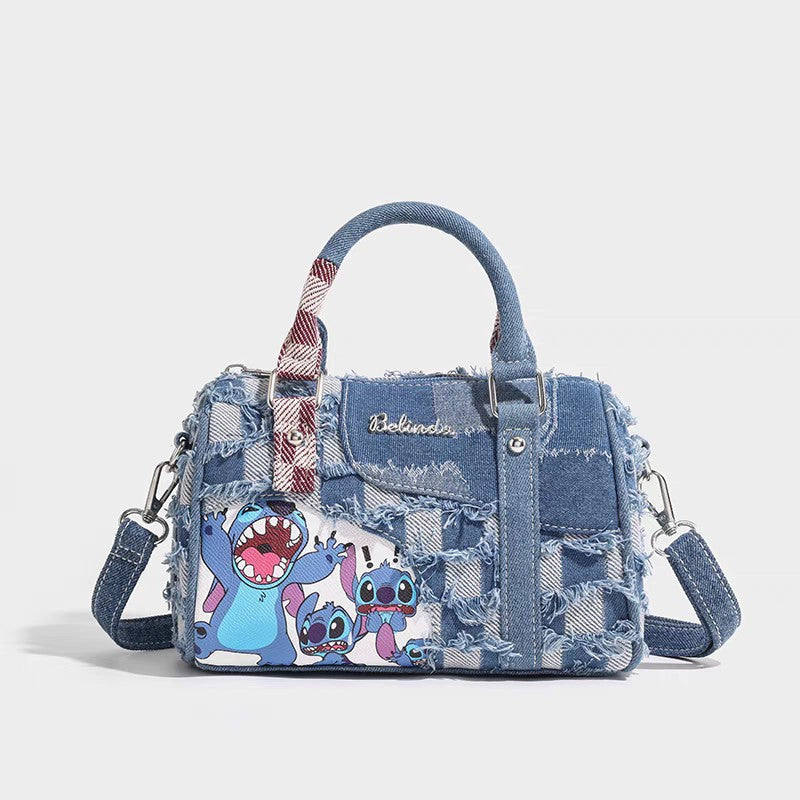 2026 New Checkerboard Denim Tote Bag with Frayed Edges and Crossbody Strap, Urban Minimalist Style
