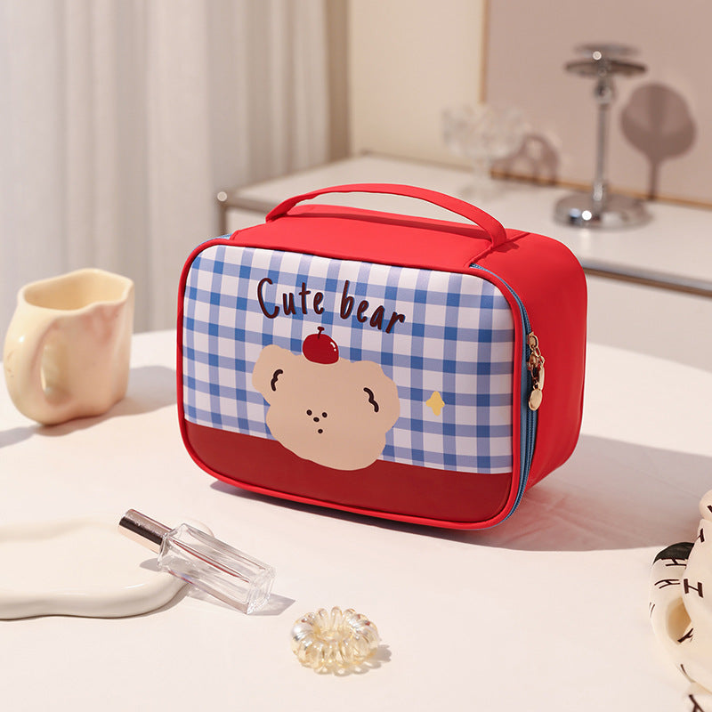 Cute Animal Print Women's Cosmetic Bag Plaid Design Waterproof Ultralight Portable Travel Storage Wash Bag