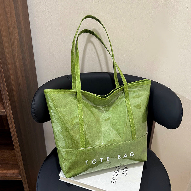 Tote Bag Commuter High-Grade Large Capacity Women's Bag PVC Tyvek All-Match Waterproof Bright Leather Shoulder Bag