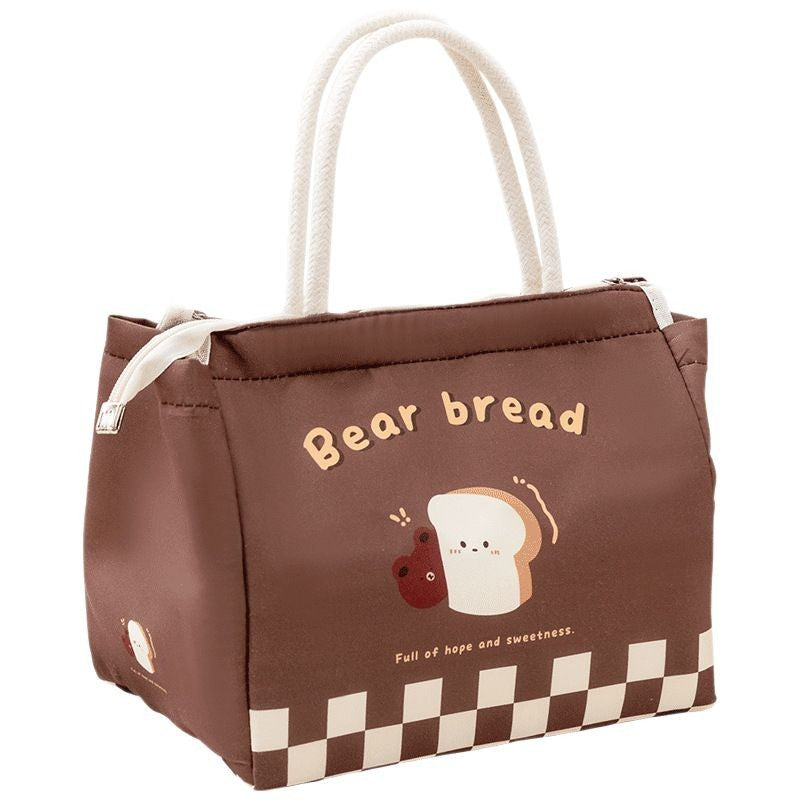Women's Handbag Cartoon Bear Toast Lunch Box Bag Heat and Cold Insulation Cute Lunch Box Bag