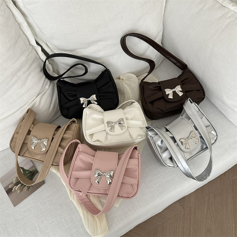 French Style Mini Crossbody Bag with Bow Detail, Trendy Casual Square Shape for Daily Wear