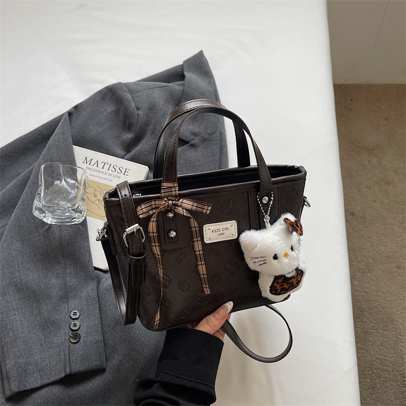 Fashion Bucket Bag Embossed Design with Cute Hang Decorations Everyday Joker Practical Shoulder Messenger Bag