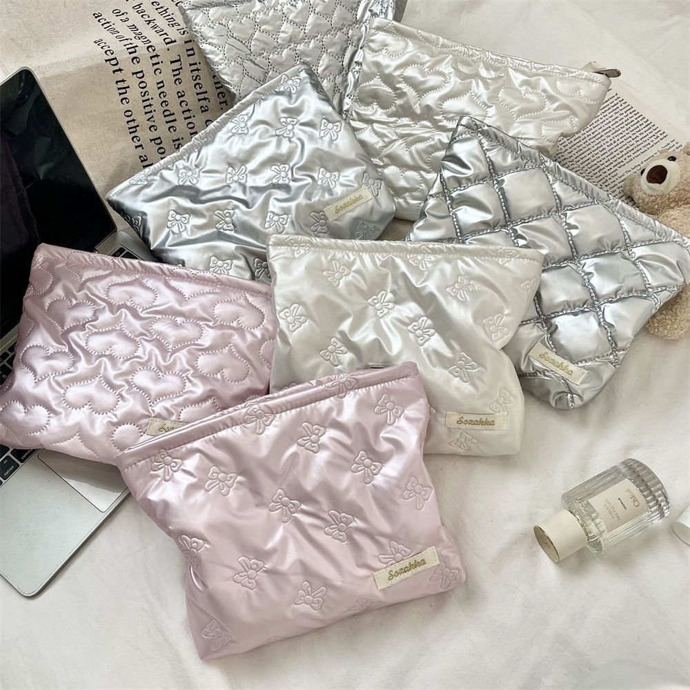 Korean Style Quilted PU Women's Handbag Cosmetic Bag Skin Care Products Buggy Bag Multi-Functional Travel Daily Matching Ins Style