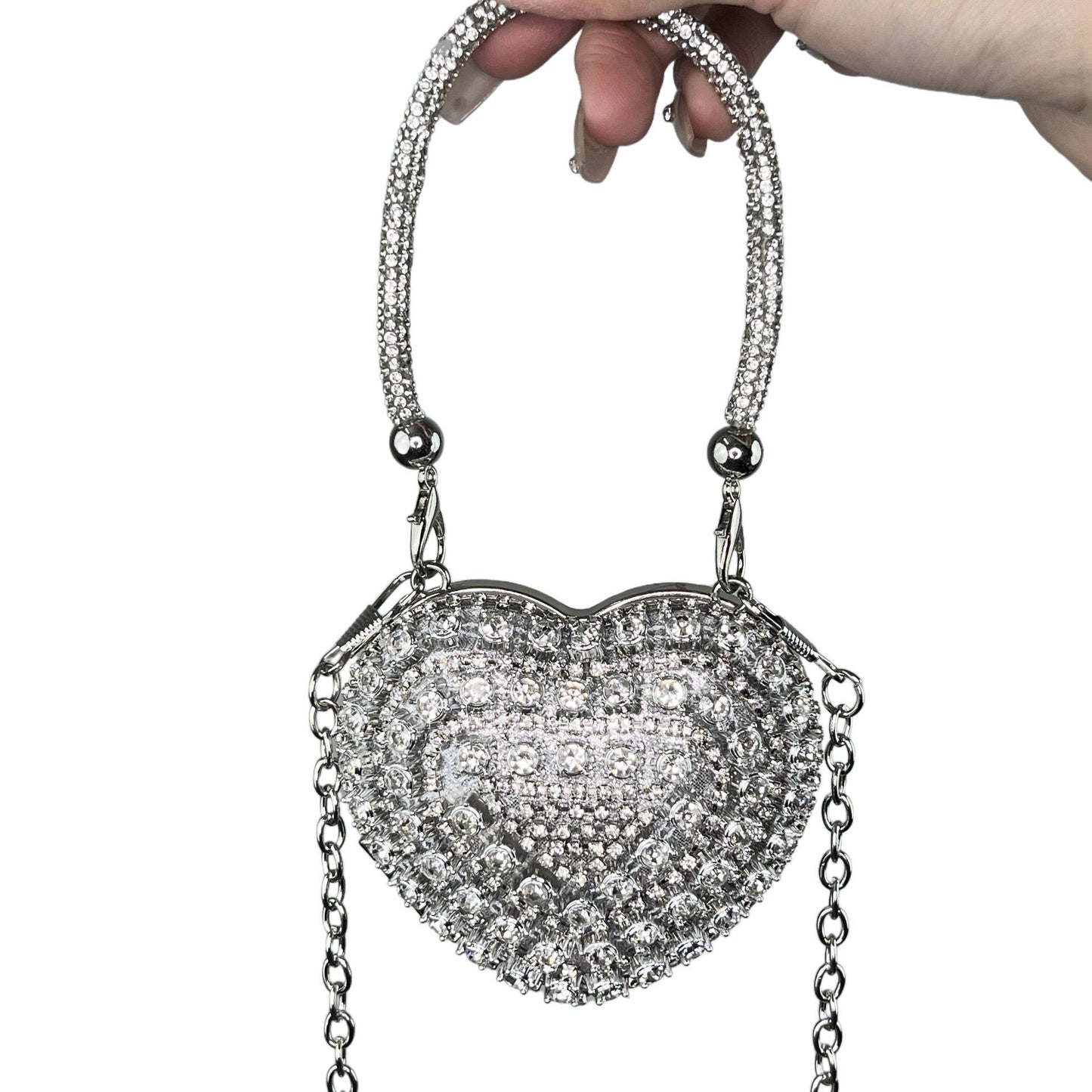 2025 New European Fashion Mini Heart-Shaped Crystal Clutch Bag with Chain Strap for Evening Party and Daily Use
