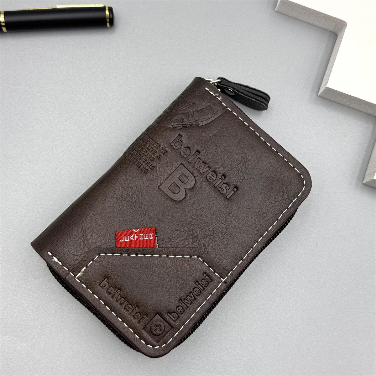 Men's Wallet Fashion Pu Multiple Card Slots Zipper Card Holder Multifunctional Daily Storage Coin Purse