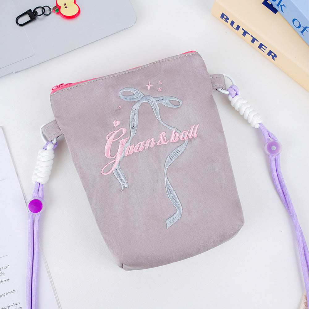 Summer Bowknot Crossbody Phone Bag for Women Lightweight Fashion Embroidery Shoulder Coin Purse