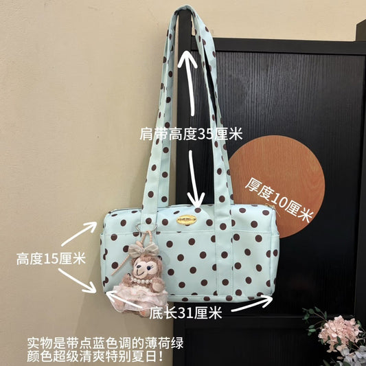 Korean Style Polka Dot Tote Bag with Retro Charm, Large Capacity Casual Shoulder Handbag for Women, Perfect for Daily Use and Shopping