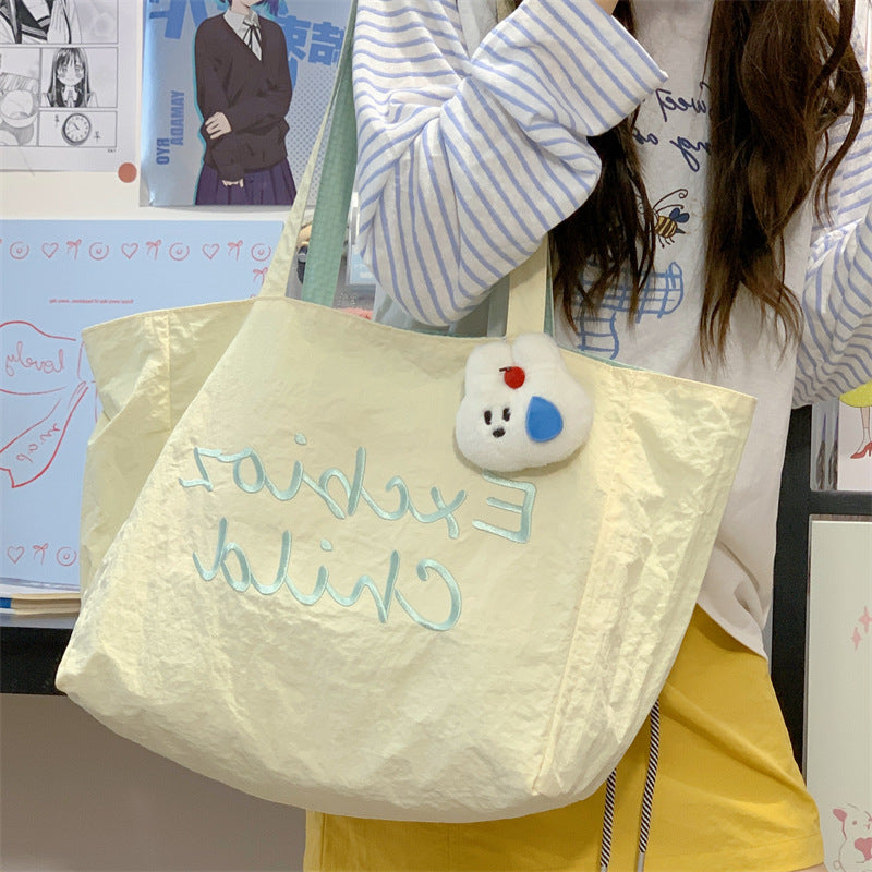 Large Capacity Embroidered Tote Canvas Shoulder Daily Commute All-Match Fashion Women's Bag