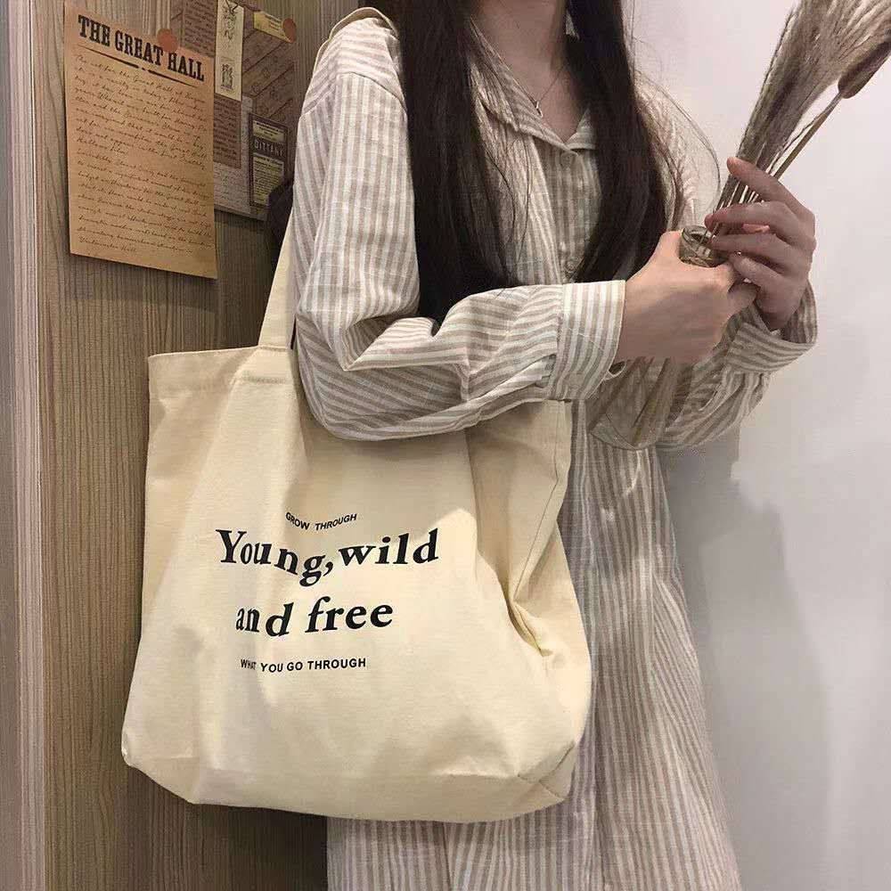 Young Wild and Free Canvas Tote Bag for Women - Stylish Everyday Shoulder Bag with Inspirational Print