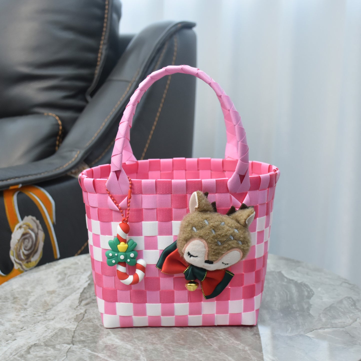 Handwoven Checkerboard Tote Bag for Women, Fashionable Beach & Daily Use, Soft PVC Material with Open Top and Inner Pockets