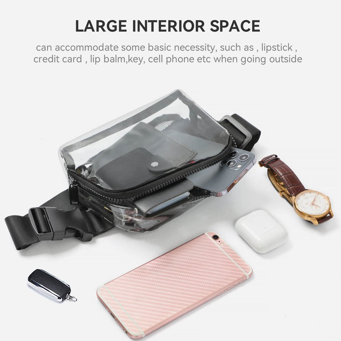 Transparent Waterproof Waist Bag with Adjustable Strap for Outdoor Sports and Travel