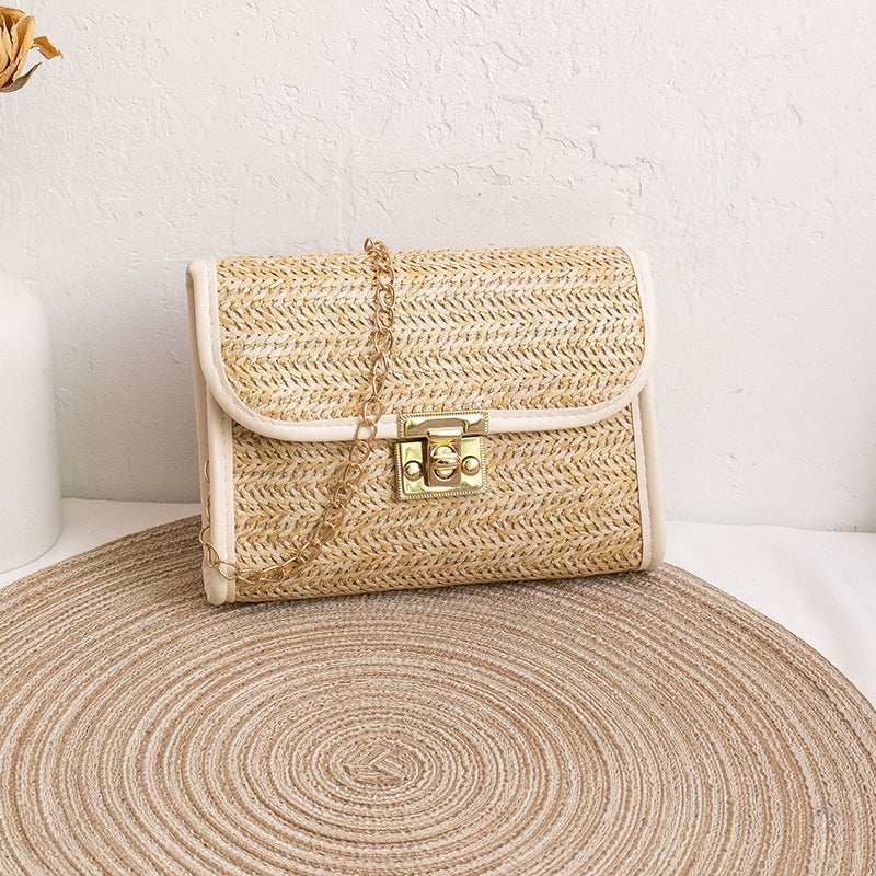 Straw Bag Women's Trendy All-Match Woven Small Square Bag New Tassel Chain Bag