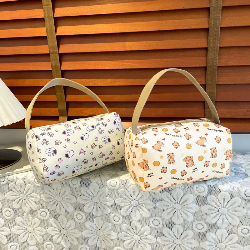 Cute Cartoon Printed Women's Cosmetic Bag Large Capacity Zipper Design Daily Portable Storage Bag