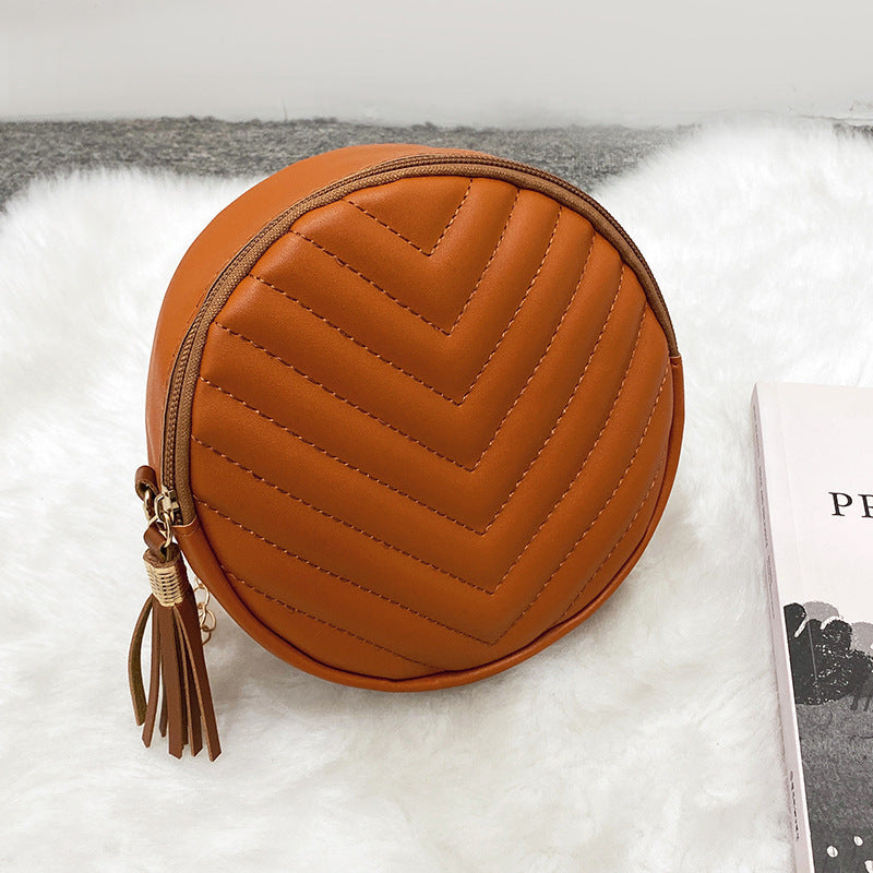 Women's Bag Summer and Autumn New Collection Embroidery Thread Korean Style Personalized Tassel Lady Crossbody Small round Shoulder Bag Fashion