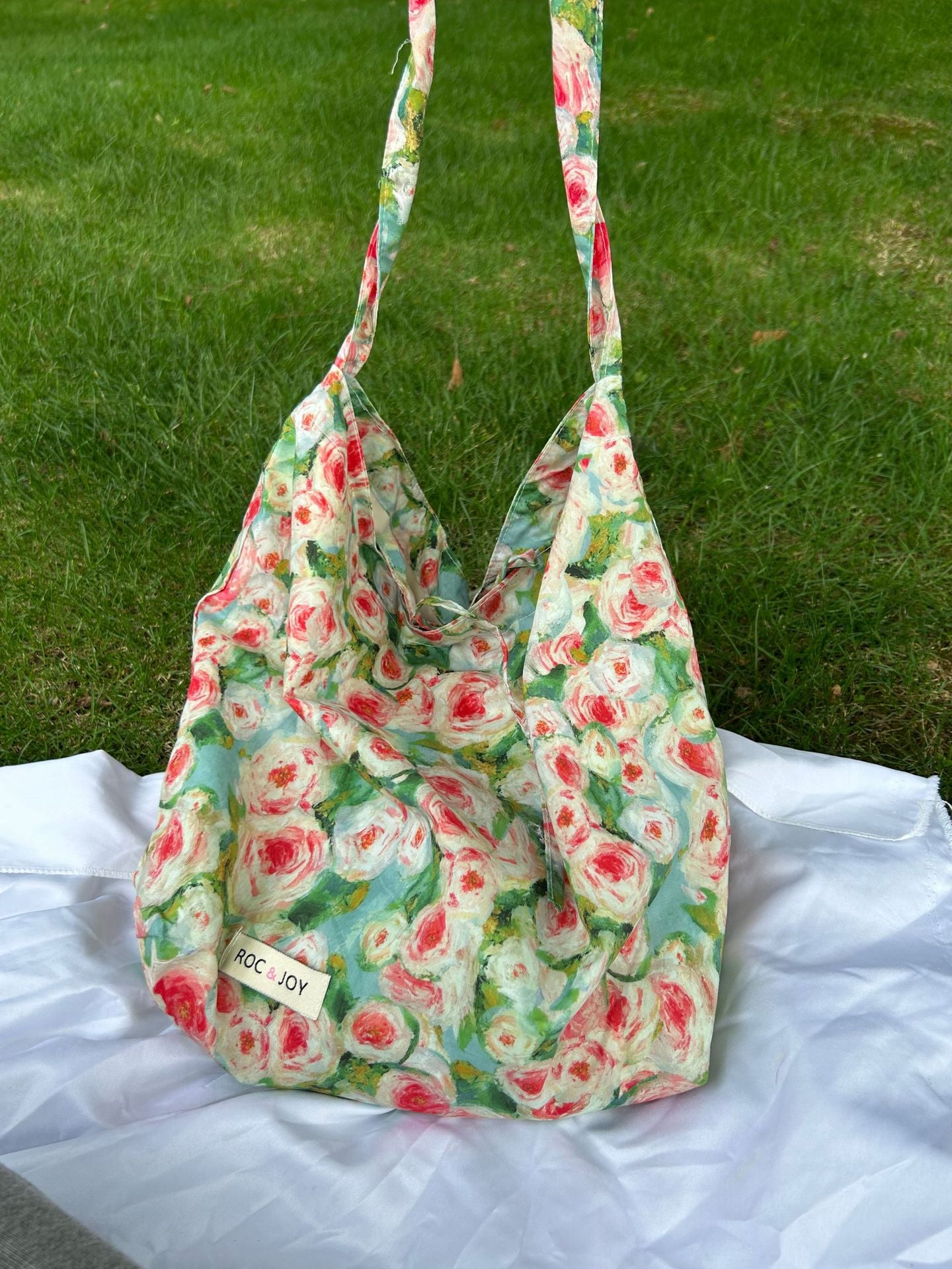 Vintage Oil Painting Floral Cotton Tote Bag, Casual Travel Style with Soft Handle and Inner Pocket