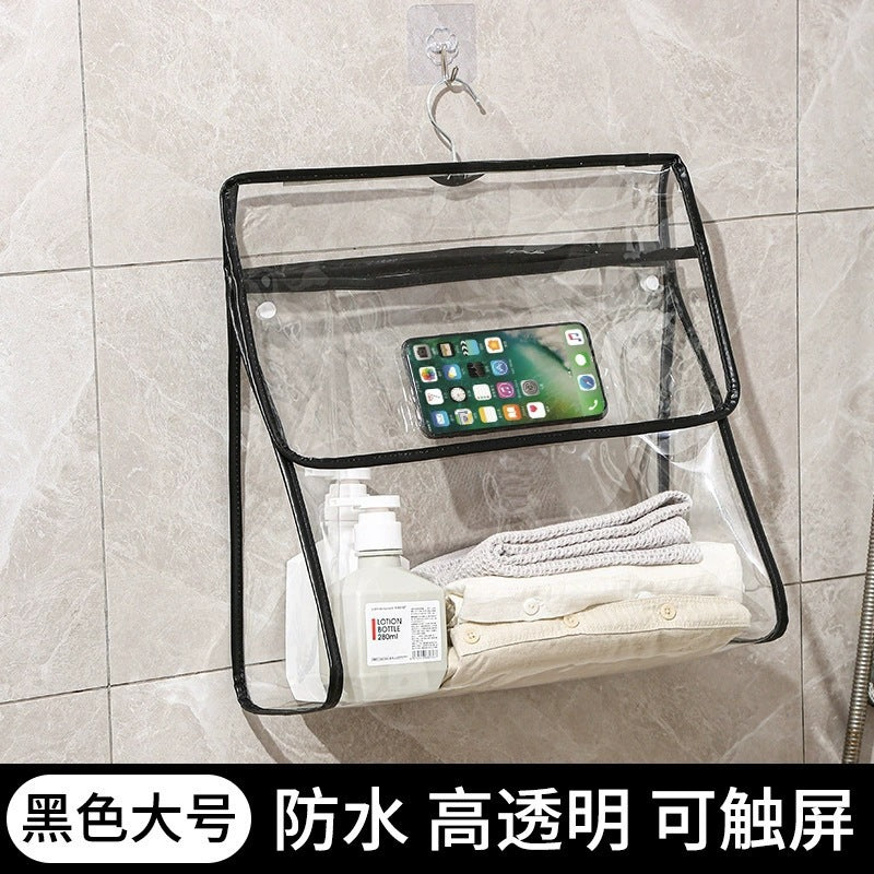 Waterproof Transparent Shower Hanging Bag with Touchscreen Phone Pocket for Bathroom Storage