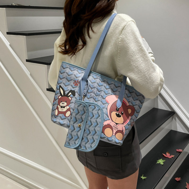 Fashion Large Capacity Totes Panda Printing Serrated Pattern Design Daily Shopping Commuter Versatile
