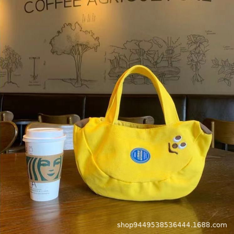 Cute Cartoon Embroidery Canvas Handbag for Daily Use, Soft Shell Shape with Magnetic Closure and Dual Handles