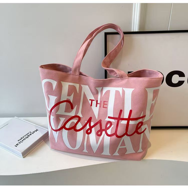 Large Capacity Letter Tote Bag for Women 2025 New Style Casual Canvas Shoulder Bag with Print Design Perfect for Daily Commute and School