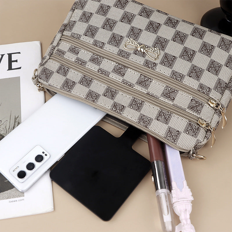 New Wide Bottom Large Capacity Korean Style Printed Shoulder Messenger Bag for Middle-Aged Mothers Women's Mobile Coin Purse