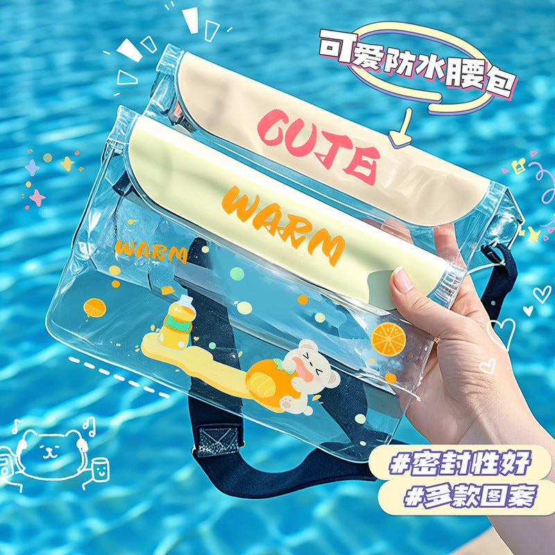 Cute Dinosaur Waterproof Waist Bag with Touch Screen Design for Outdoor Activities and Swimming