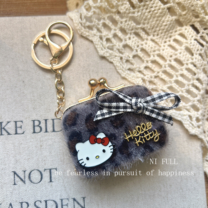 Korean Style New Retro Dots Cartoon Cat Lipstick Pack Pearl Exquisite High Sense Versatile Pendant Keychain for Women